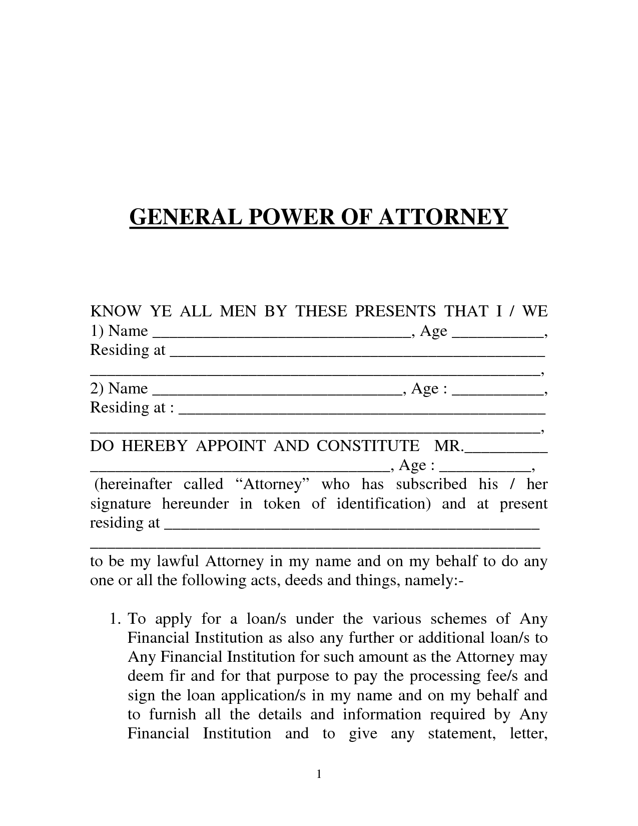 Free Blank Printable Power Of Attorney Forms
