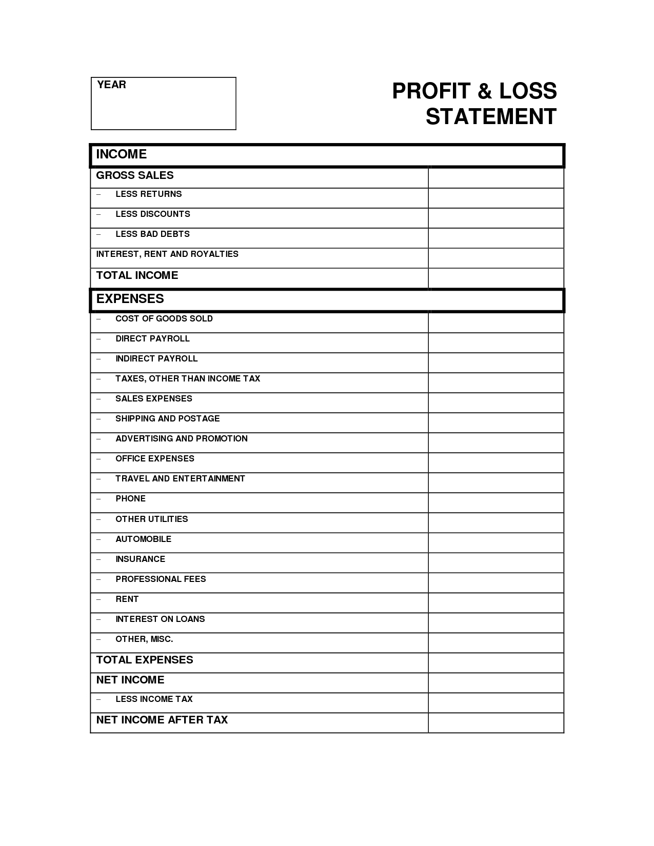 Free Printable Profit And Loss Statement Form Printable Form 2024