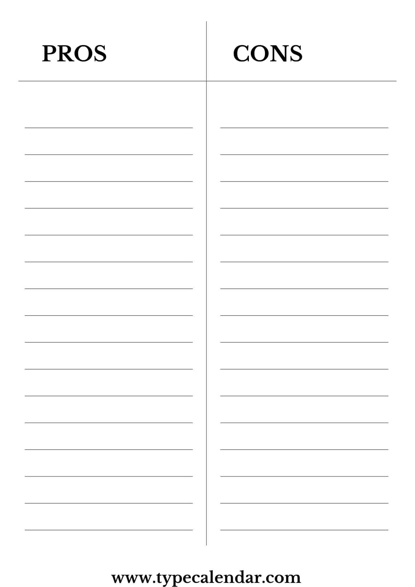 Printable Shopping Pros Cons Blank Spreadsheet