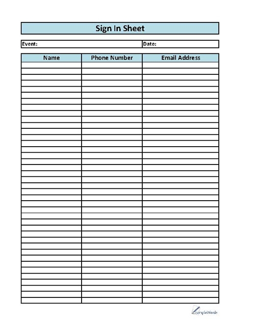 Free Printable Sign In Sheet Free Printable Sign In Sheet