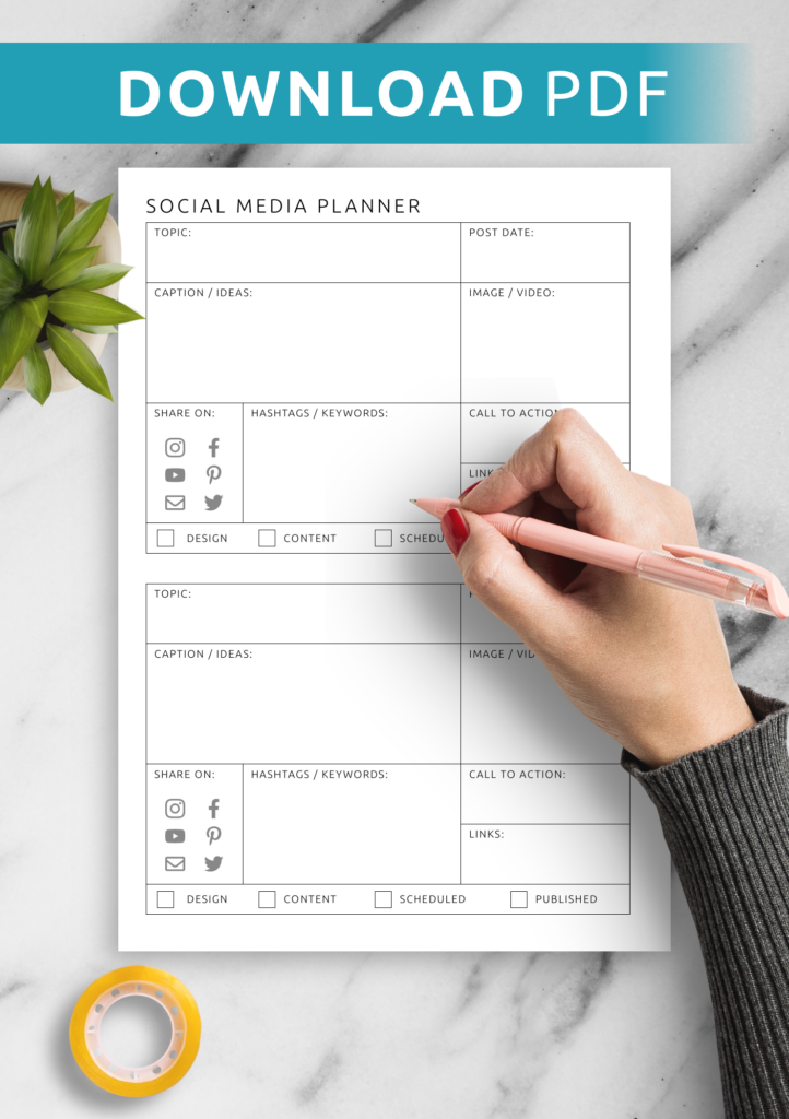 Free Printable Social Media Planner Fillable Form 2025