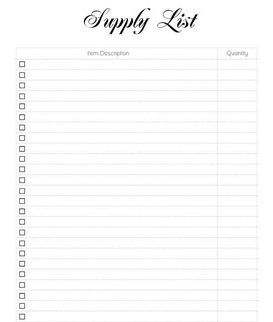 Free Printable Supply List Template