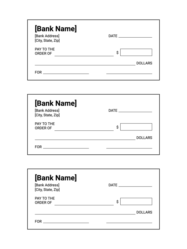 Free Printable Triple Black And White Blank Checks Template InkPx
