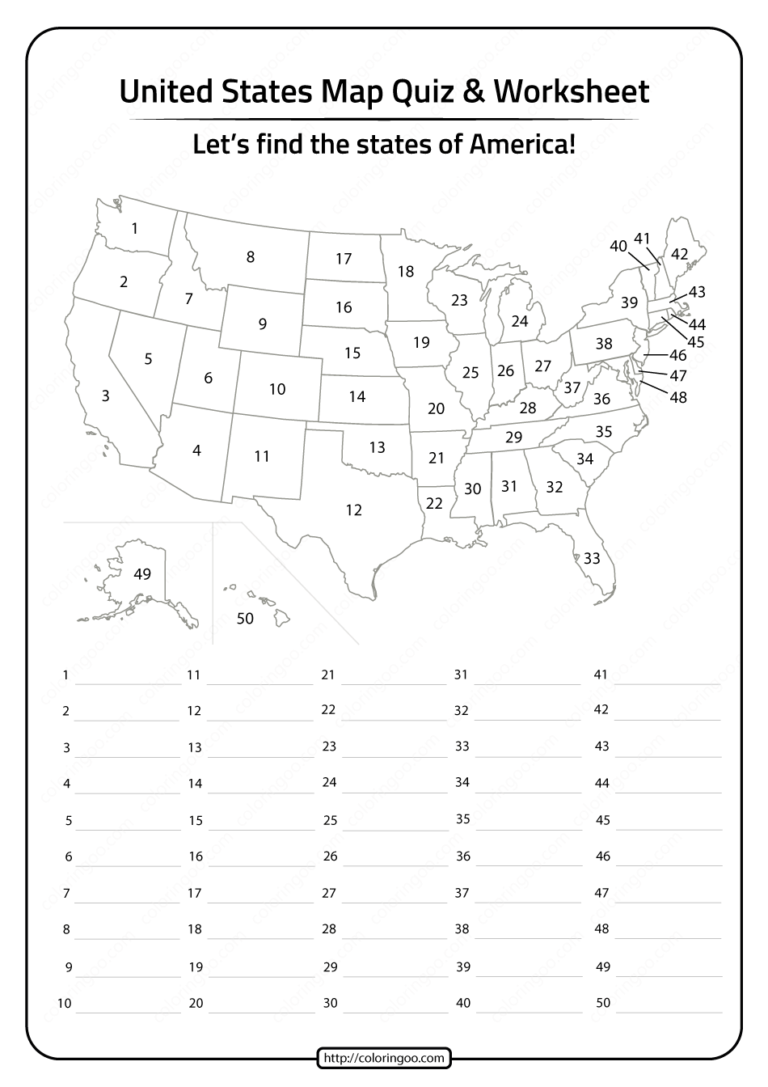 Free Printable United States Map Quiz And Worksheet Map Quiz 