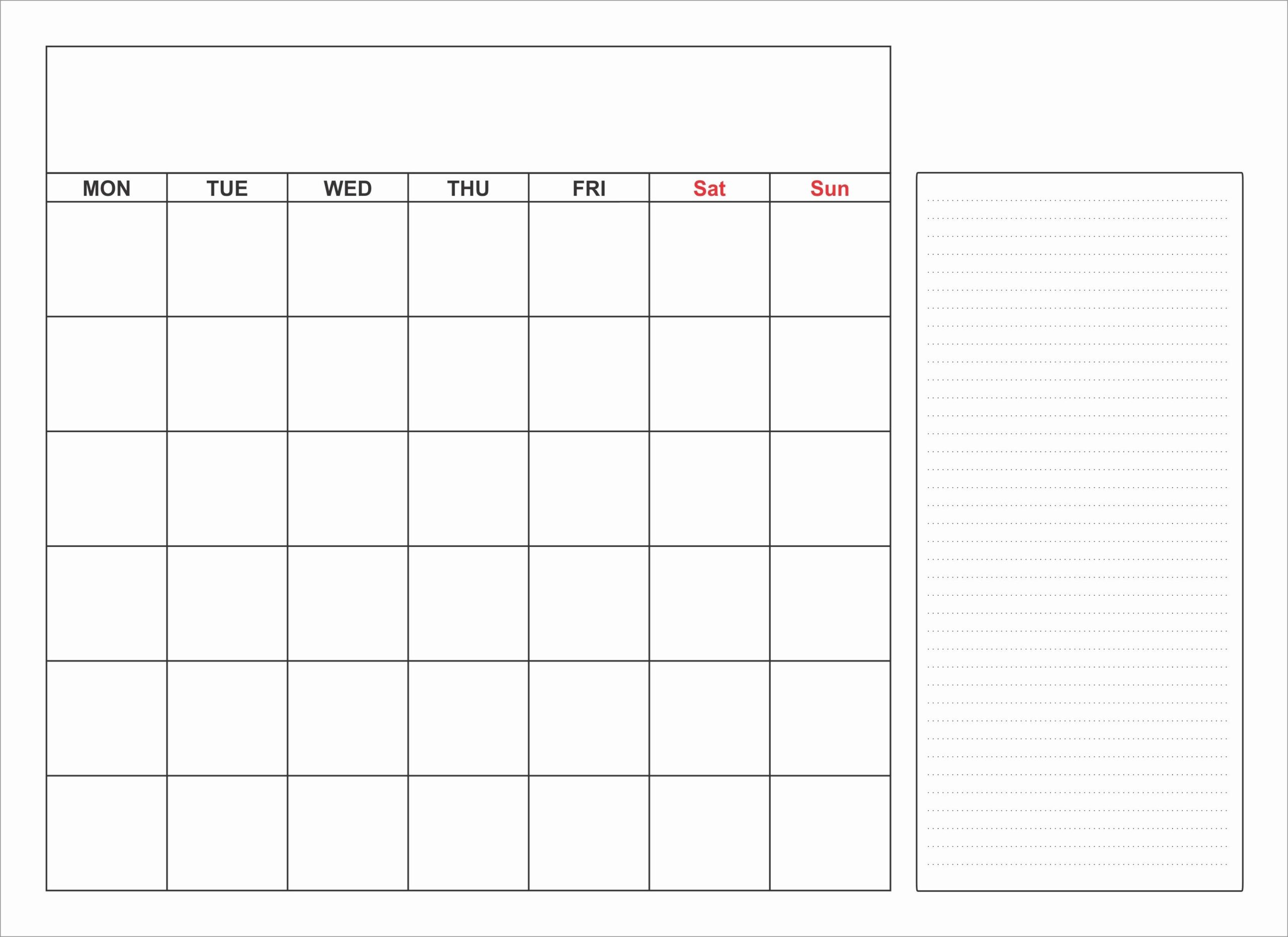 Free Printable Blank Monthly Weekday Calendar