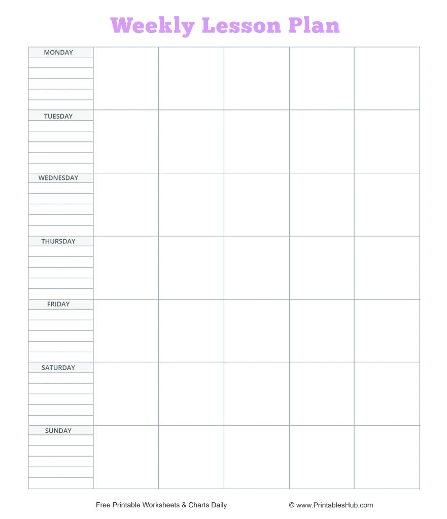 Free Printable Weekly Lesson Plans Template PDF One Blank Format 