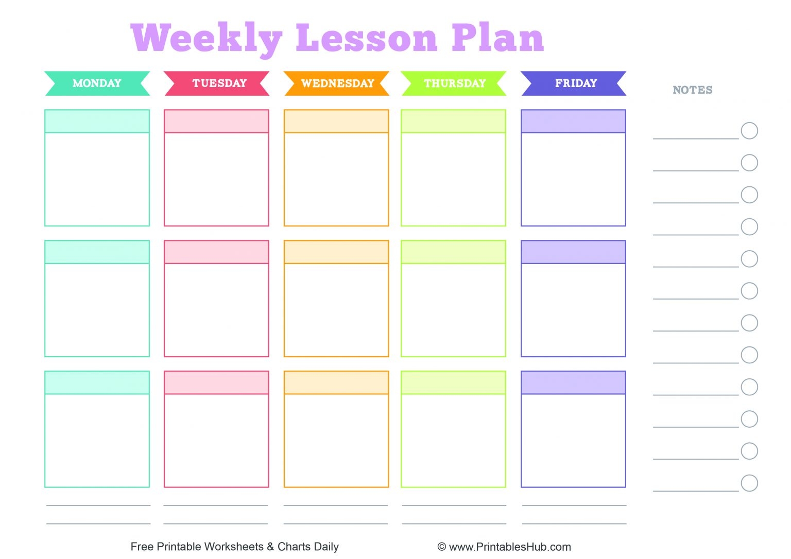 Free Printable Weekly Lesson Plans Template PDF One Blank Format 