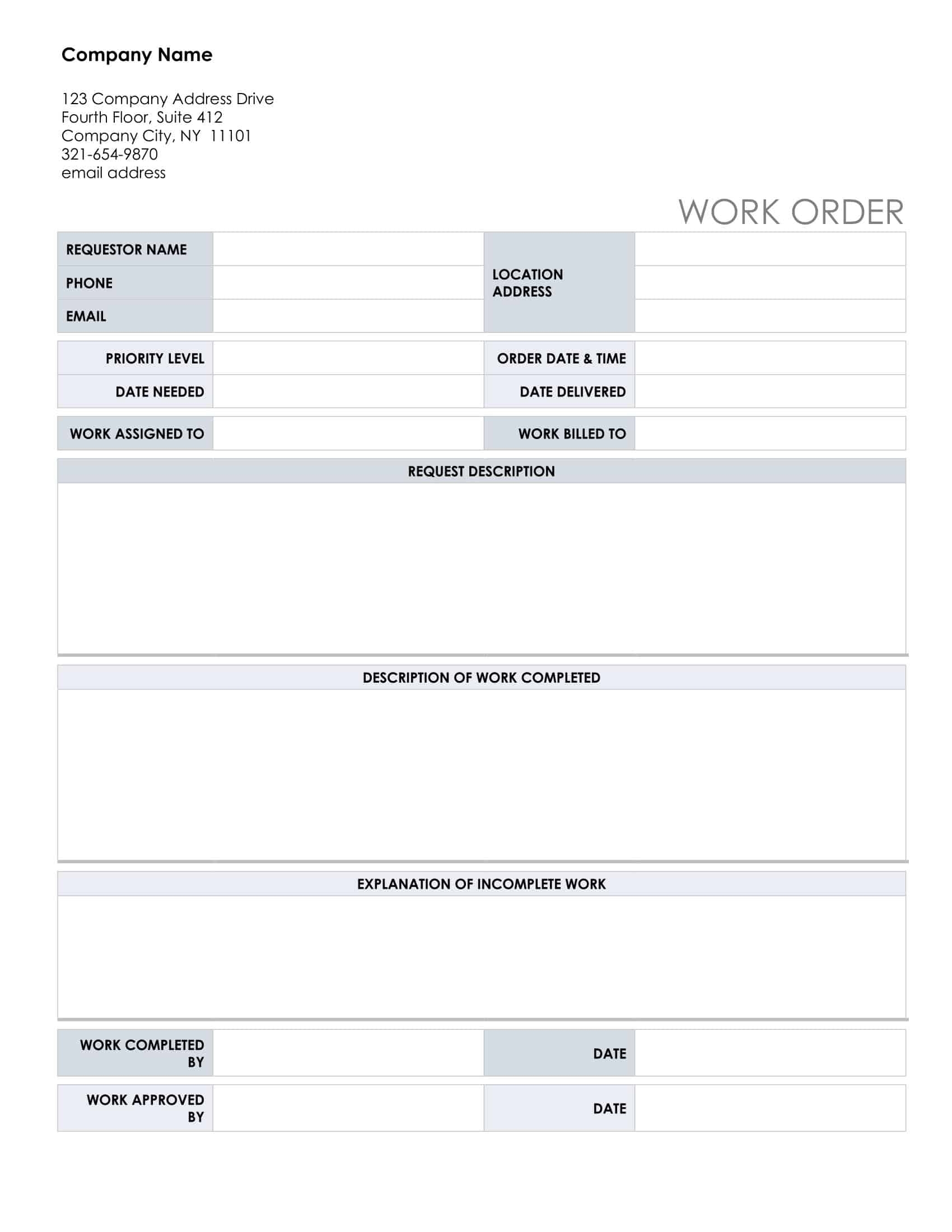 Blank Work Order Free Printable For Apartment