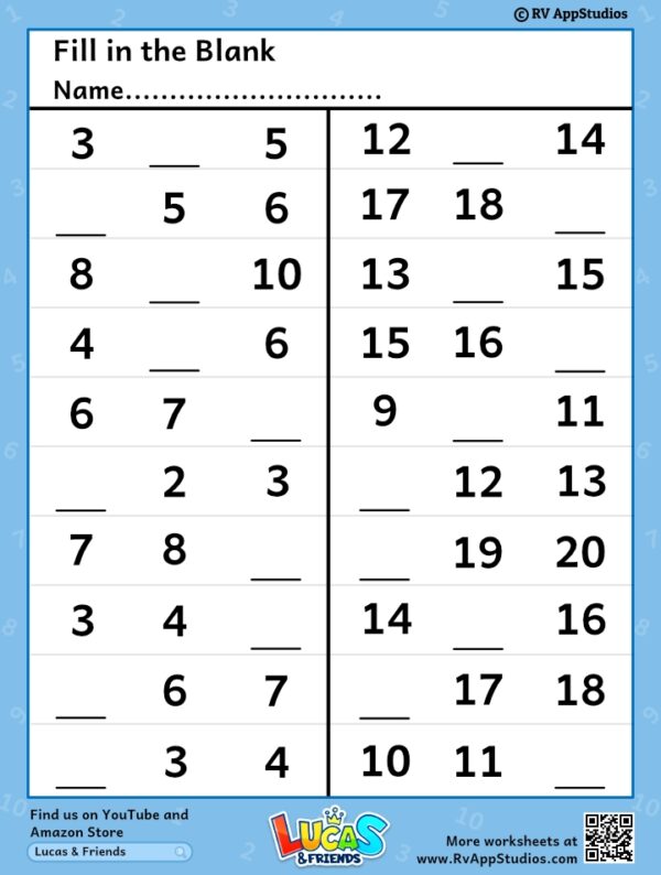 Fill In Blank Number Worksheet Printable