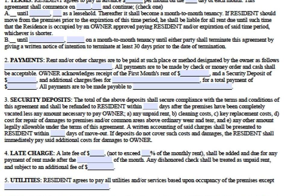 Free Residential Lease Agreements PDF And Word Templates