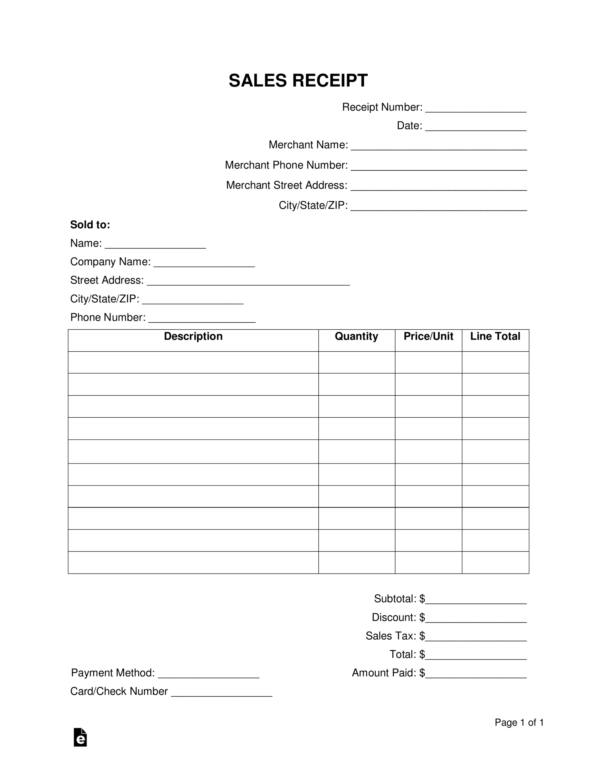 Free Sales Receipt Template PDF Word EForms Free Sales Receipt Template PDF Word EForms