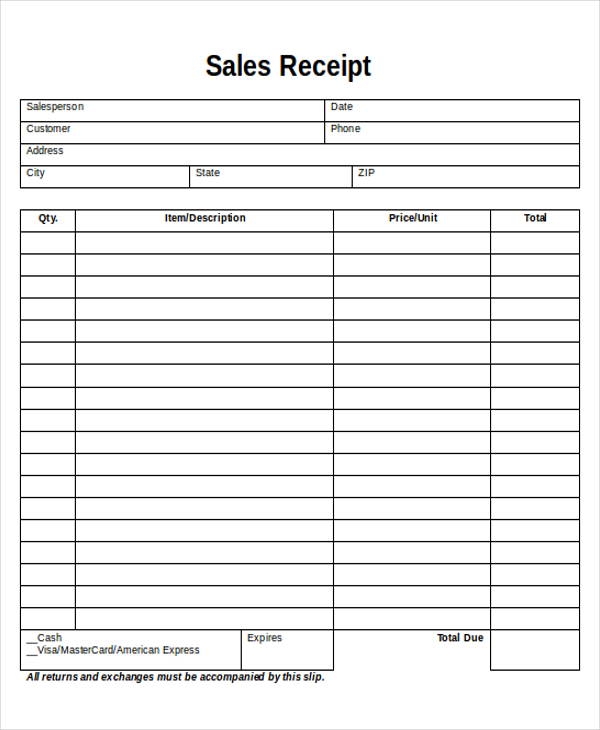 Editabel Free Blank Printable Sales Receipt