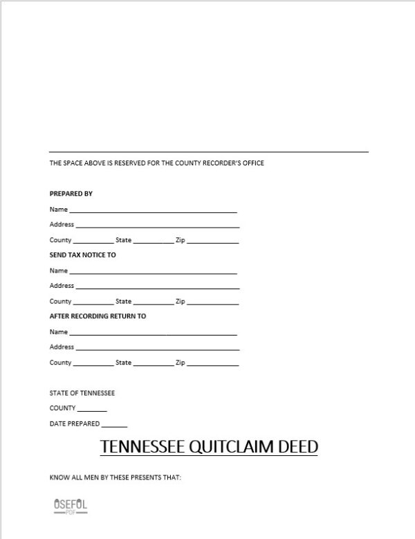Blank Quit Claim Deed Tennessee Printable Form