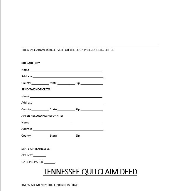 Free Tennessee Quitclaim Deed Form Template