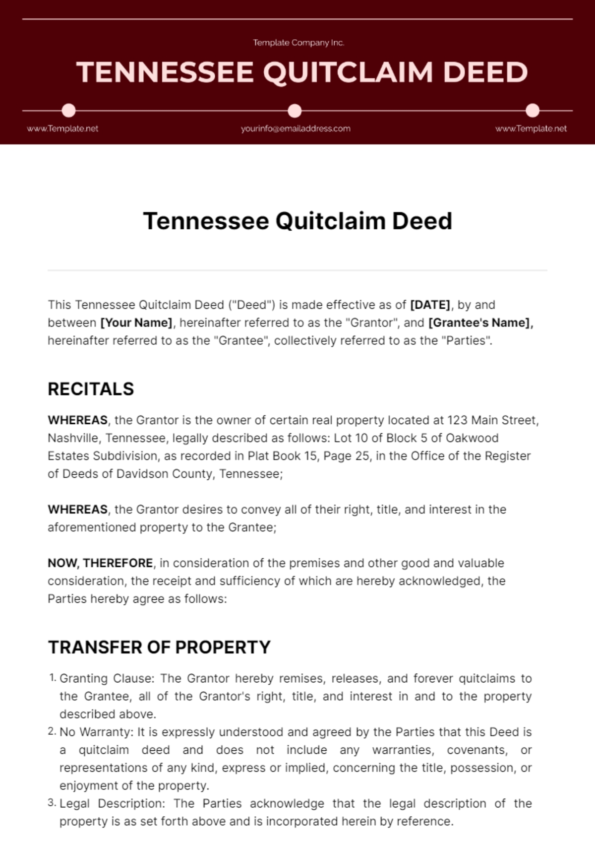 Free Tennessee Quitclaim Deed Template To Edit Online