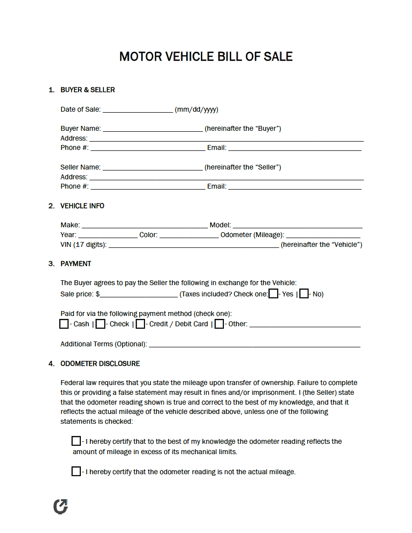 Free Vehicle Bill Of Sale Printable FREE Printables