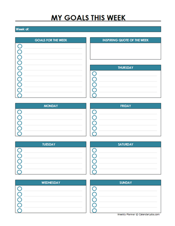 Free Weekly Goals Planner Template Free Printable Templates
