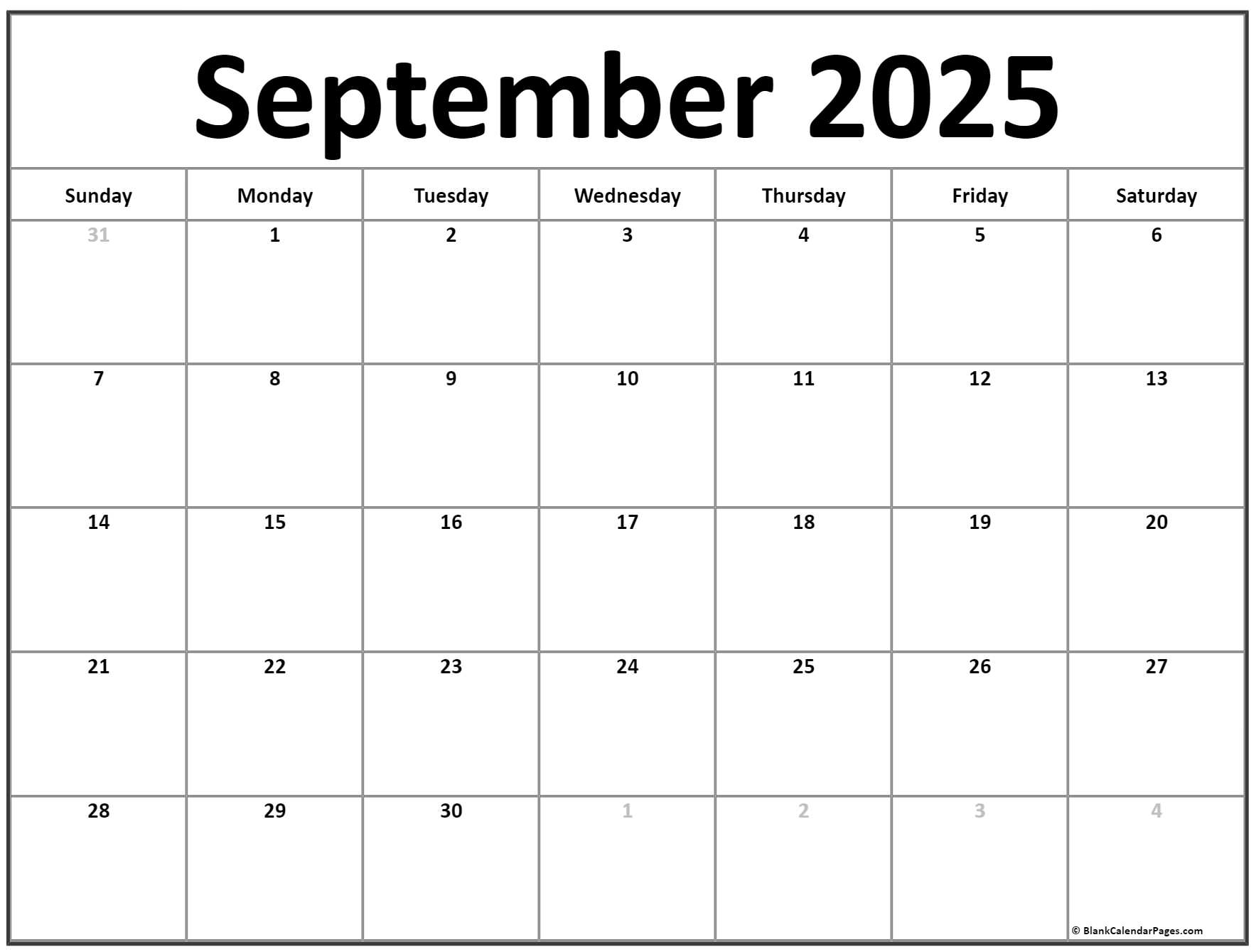Printable 2025 Blank Calendar Page September Printable 2025 Blank Calendar Page September