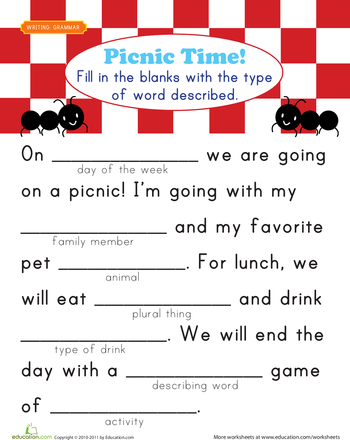 Funny Fill In The Blank Story Worksheets