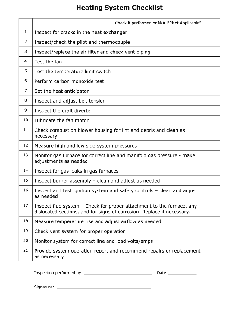 Free Printable Blank Furnace Maintenance Schedule