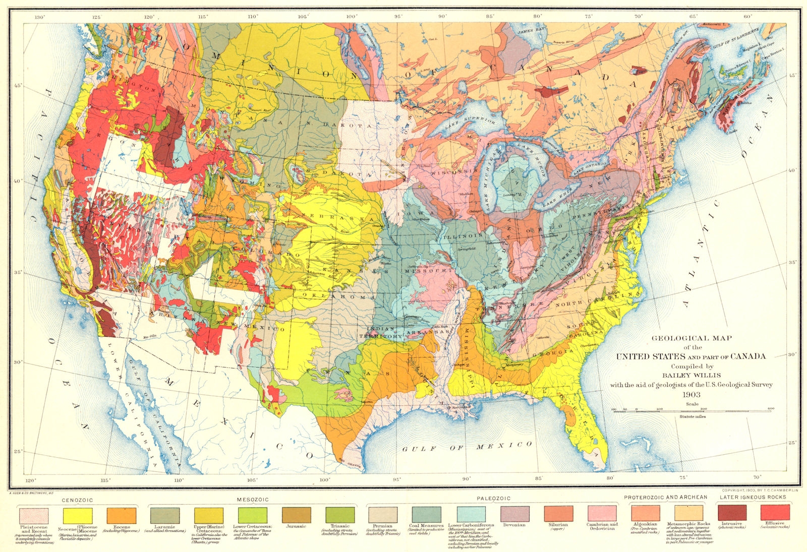 Geological Map Of The United States And Part Of Canada By Scientific 
