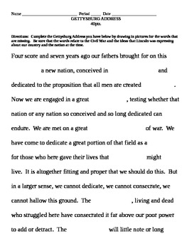 Gettysburg Address Fill In By Ms History Teachers Pay Teachers