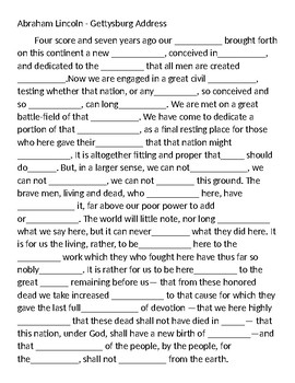 Gettysburg Address Fill In The Blanks By Jenna Haynie TPT