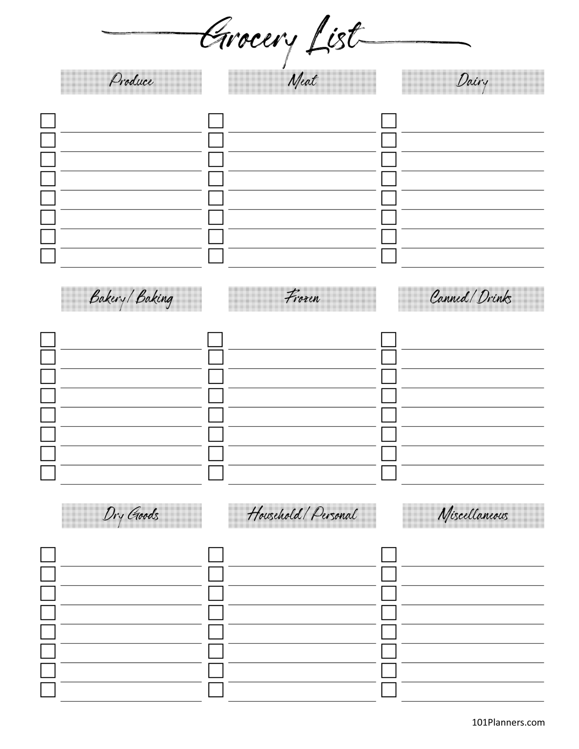 Grocery List Template Free Printable