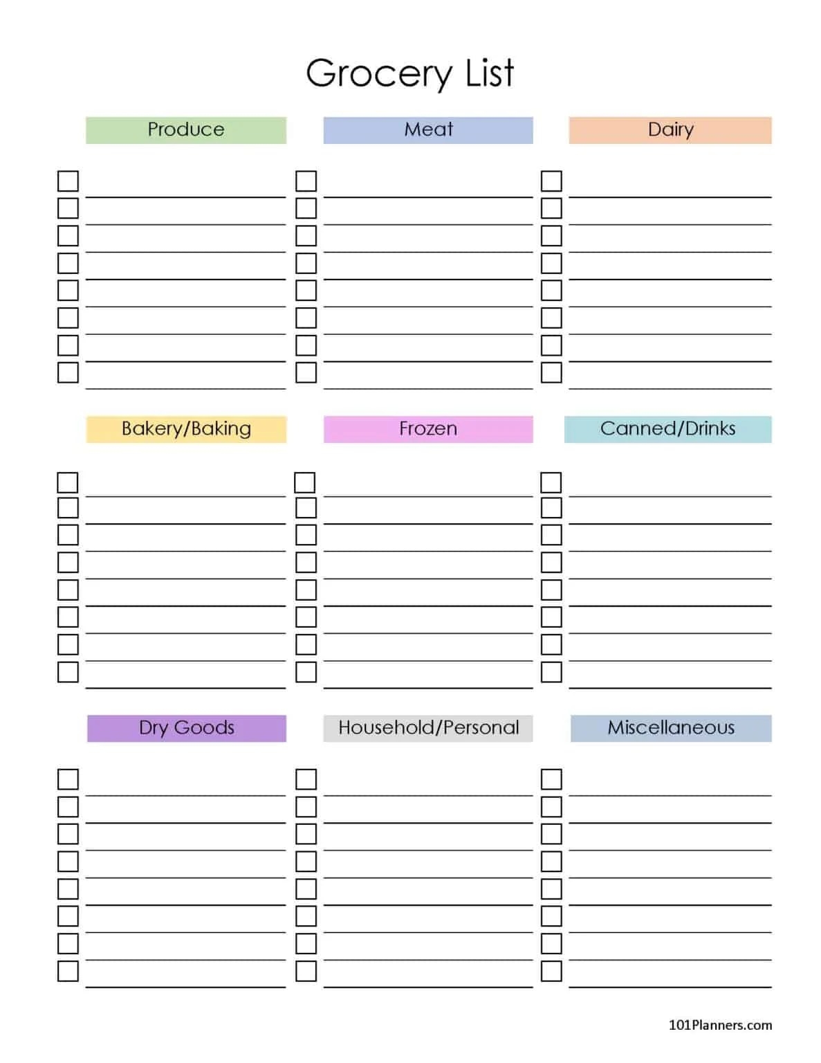 Grocery List Template Free Printable