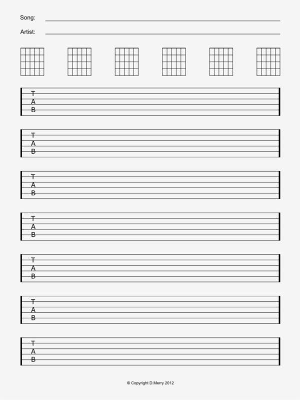 Free Printable Chord Tab Paper Blank