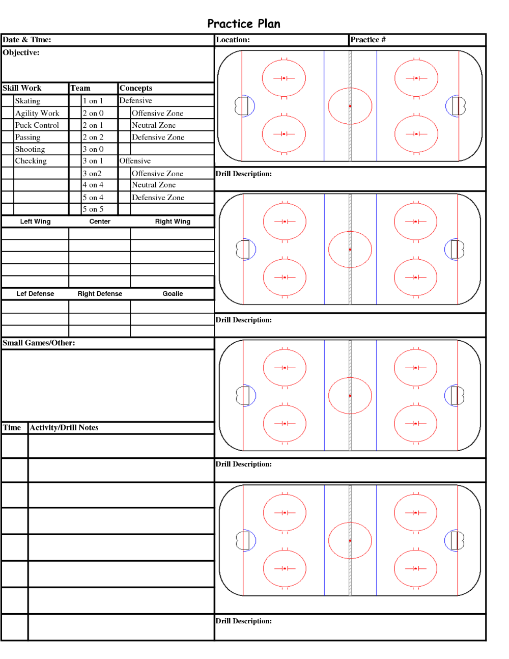 Hockey Practice Plan Template Printable Word Searches