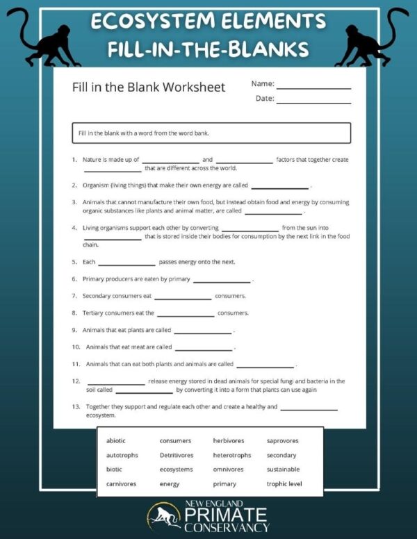 Printable And On Ecology Fill In Blanks