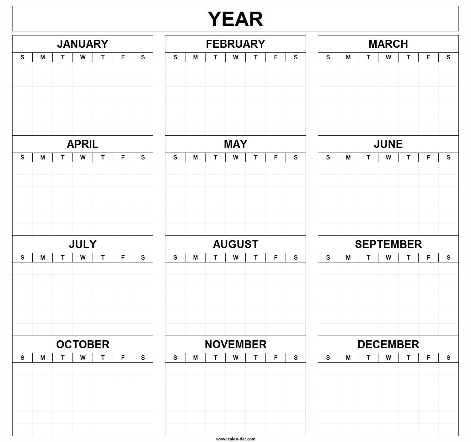 Blank One Year Calendar Printable One Page Blank One Year Calendar Printable One Page