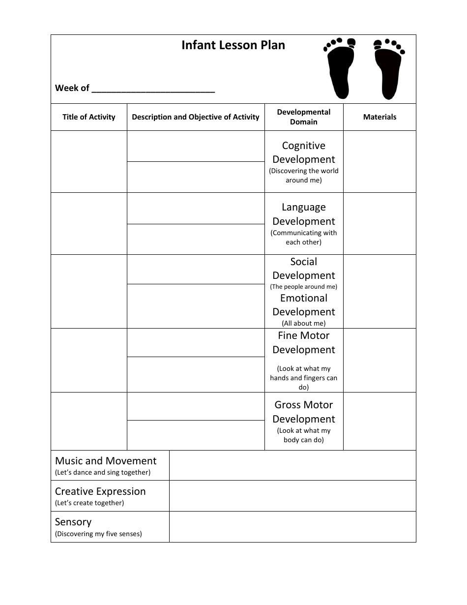 Infant Lesson Plan Template Blank Weekly Lesson Plan For 