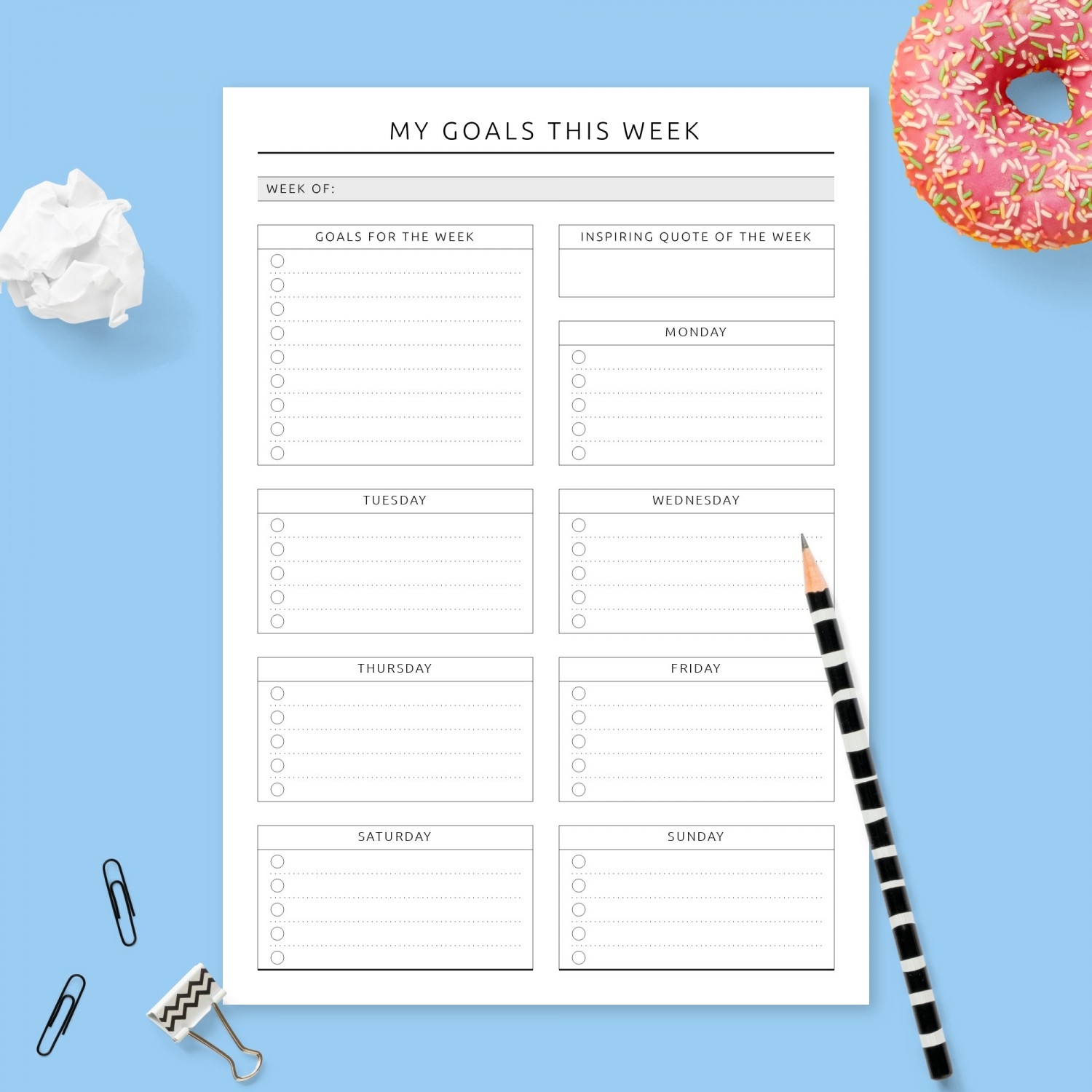 Blank Weekly Agenda Printable With Goals