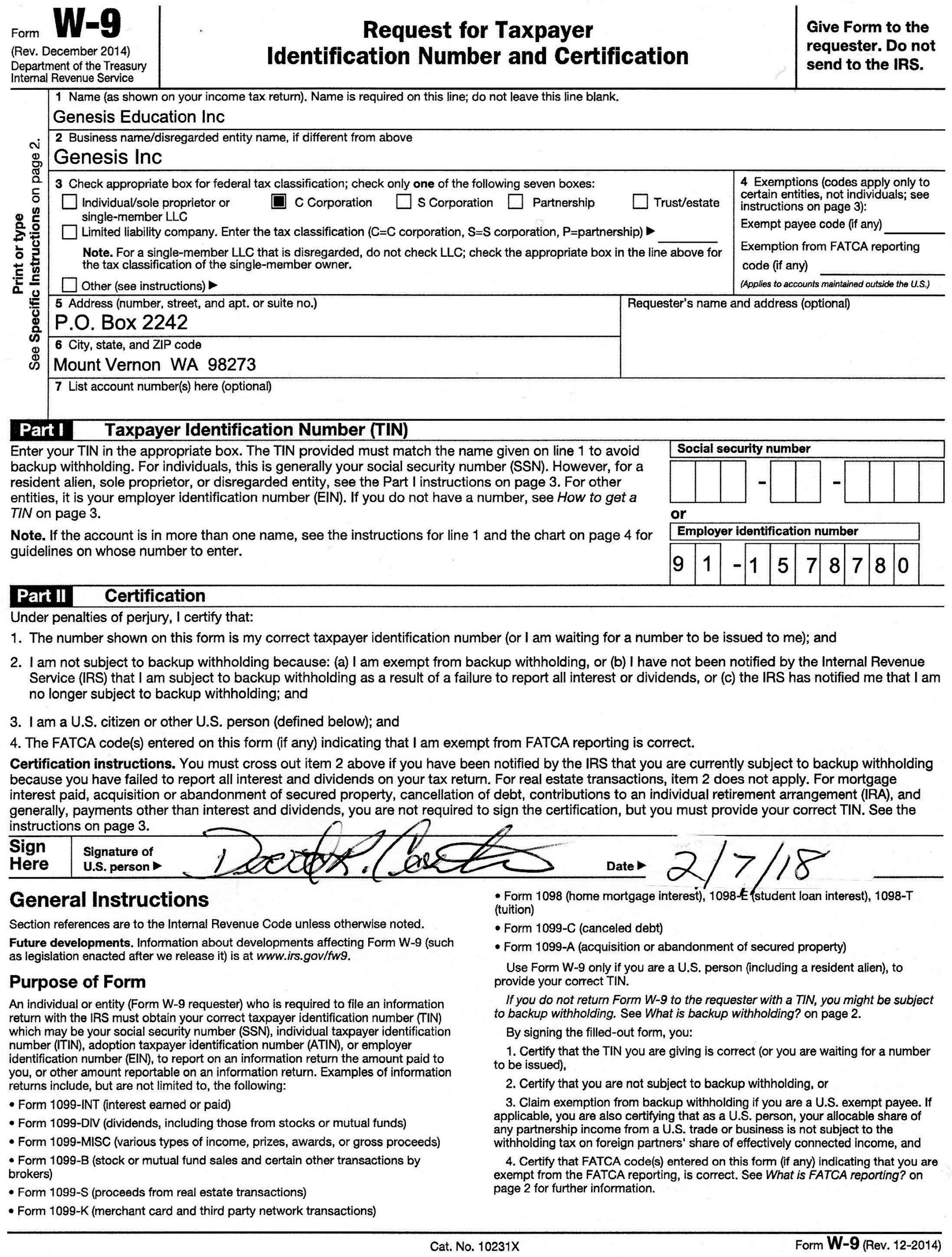 Irs W 9 Form 2025 Morten S Svendsen