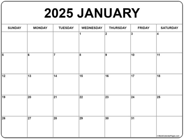 Blank Calendar January 2025 Printabl E