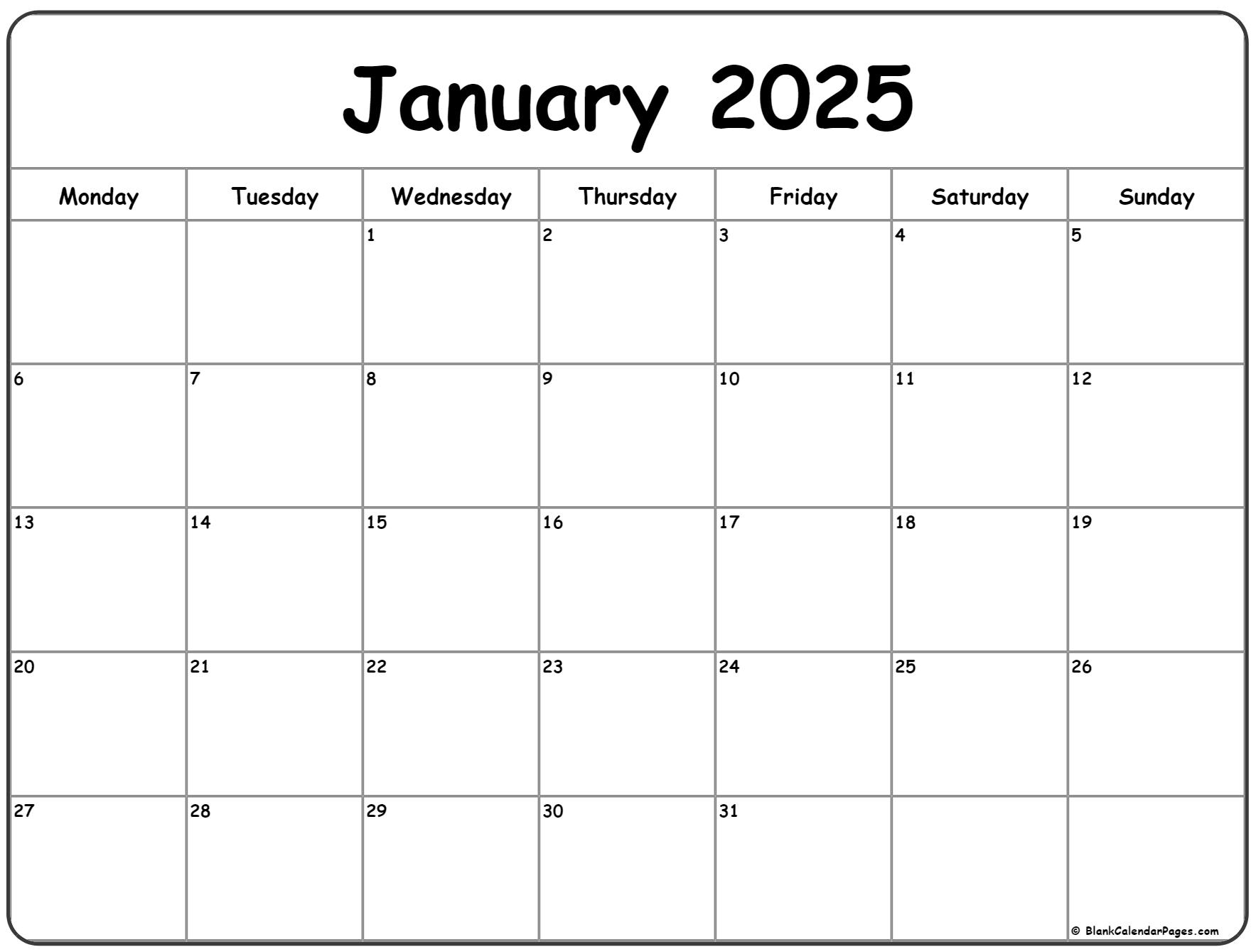 January 2025 Calendar Printable Monday Starting Sofie E Petersen