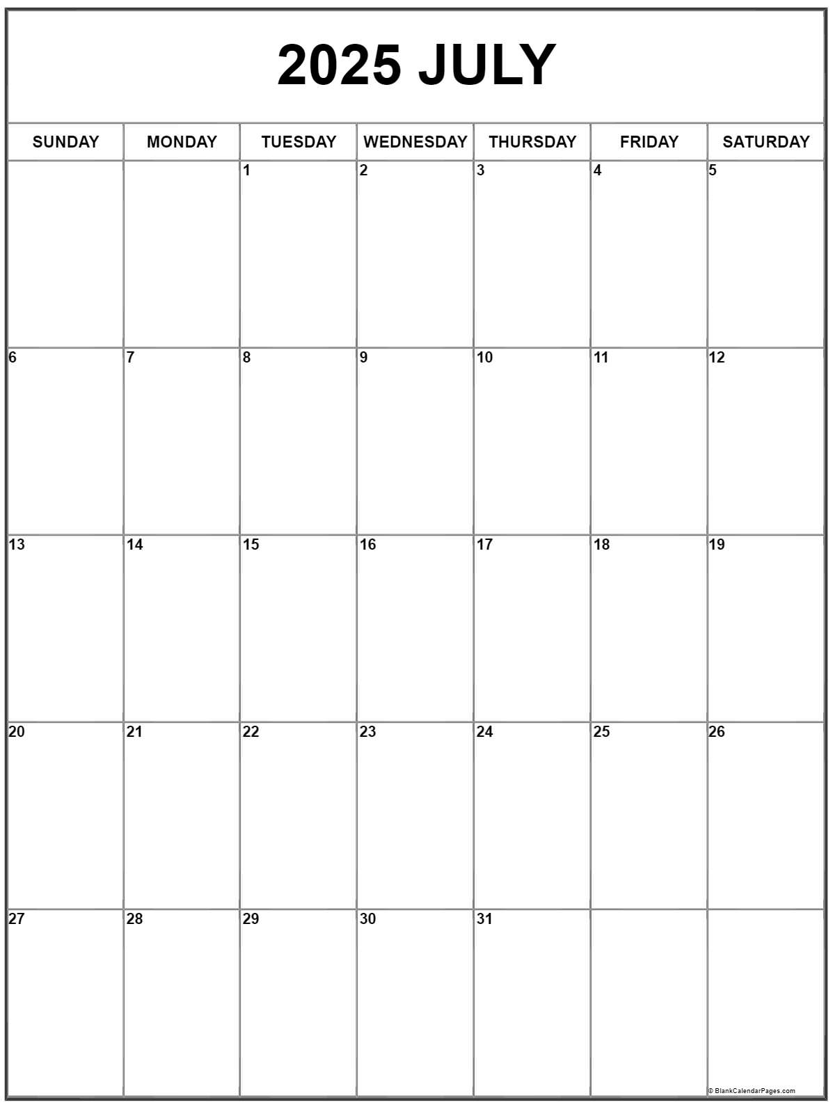 July 2025 Vertical Calendar Portrait July 2025 Vertical Calendar Portrait