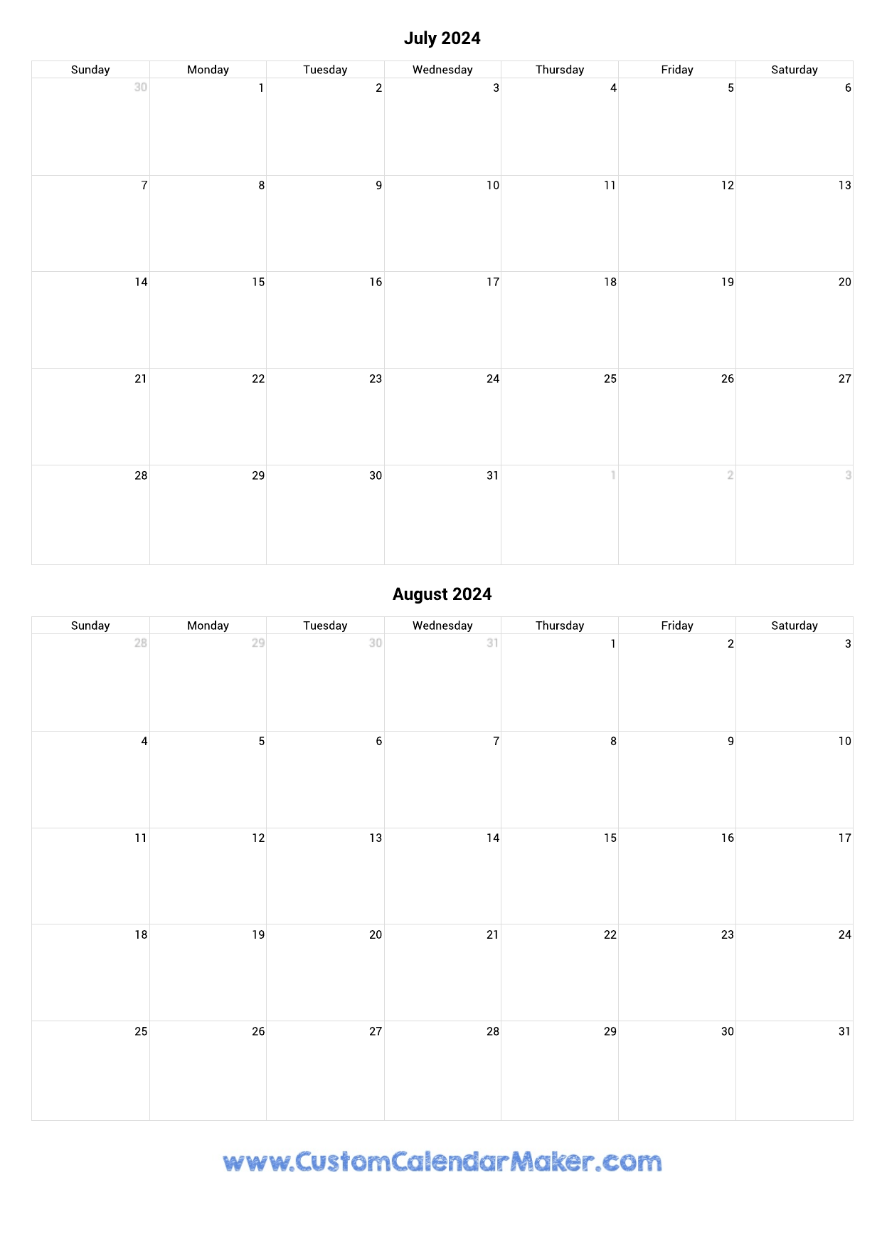 July And August 2025 Calendar Printable Chelsea C Heaton