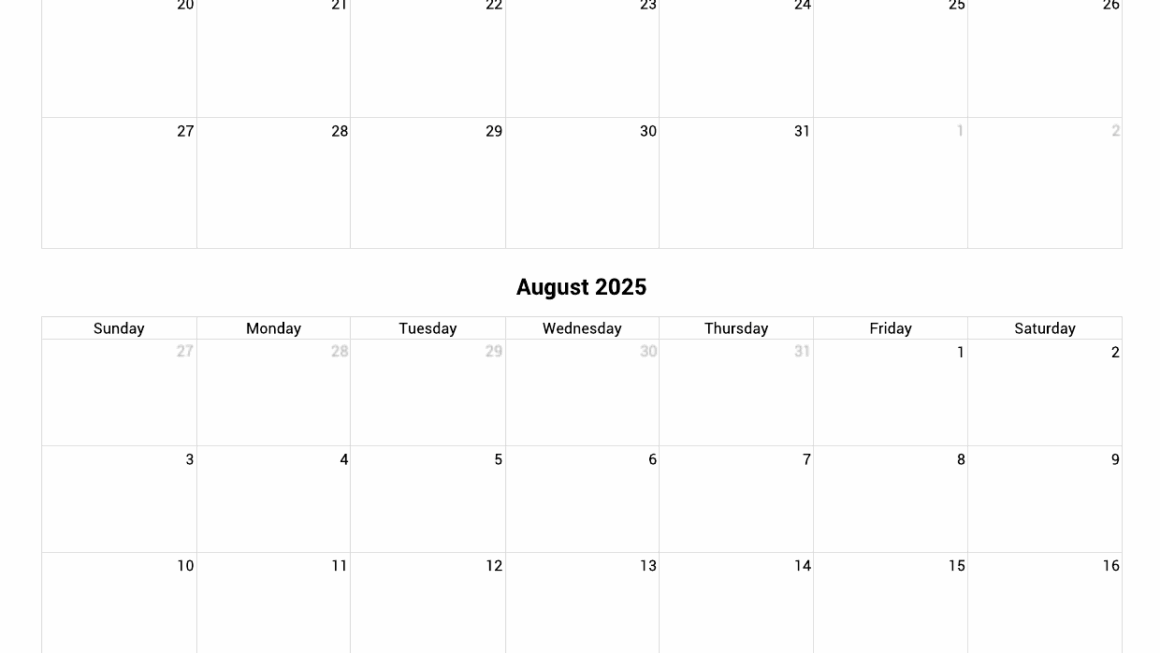 July August 2025 Calendar Printable Maja D Rasmussen