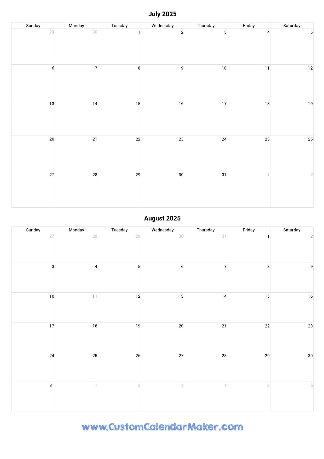 July August 2025 Calendar Printable Maja D Rasmussen