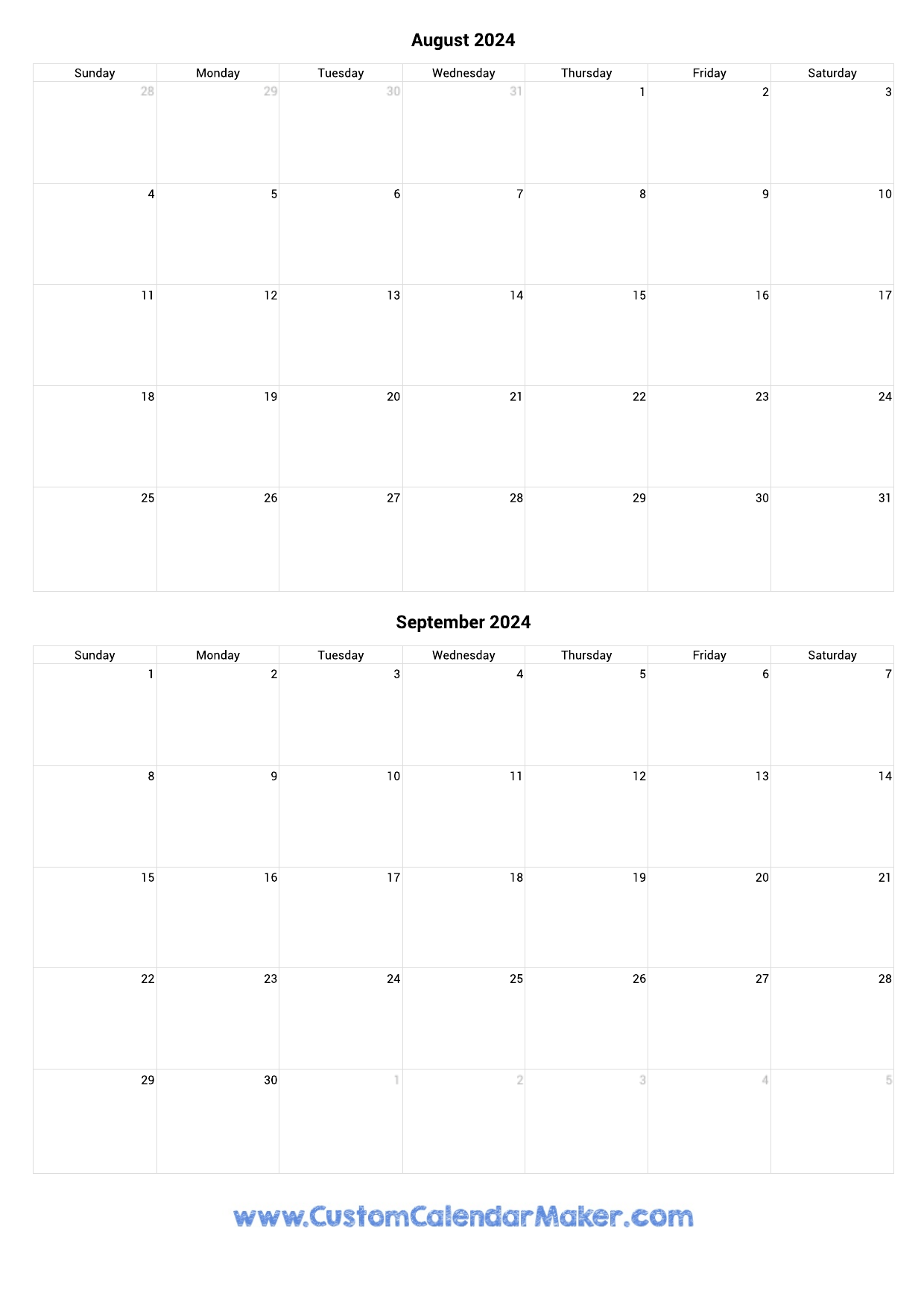 Blank Calendar Printable August Septmber October Blank Calendar Printable August Septmber October
