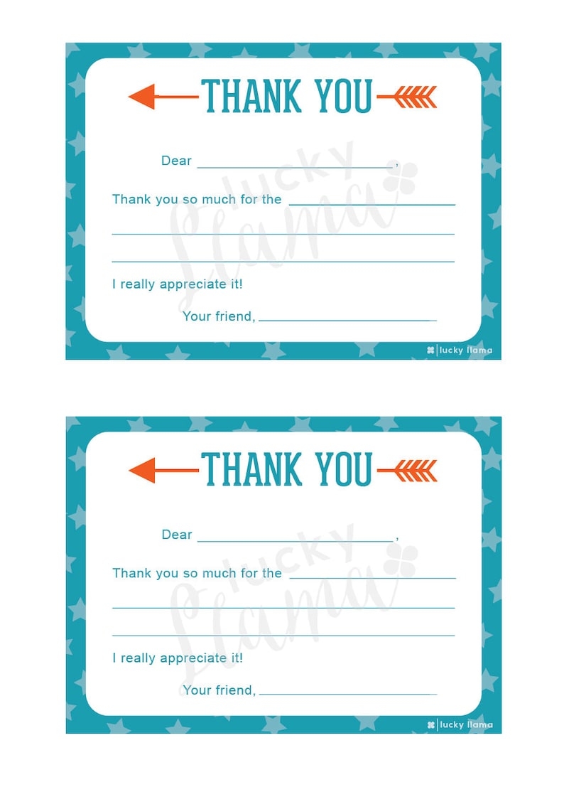 Kids Fill In The Blank Thank You Cards Printable Instant Etsy