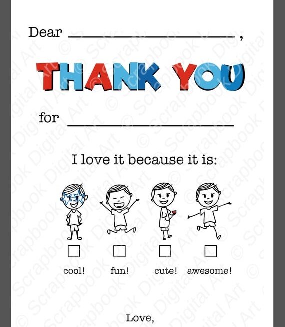 Kids Fill In The Blank Thank You Cards Printable Thank You Flat