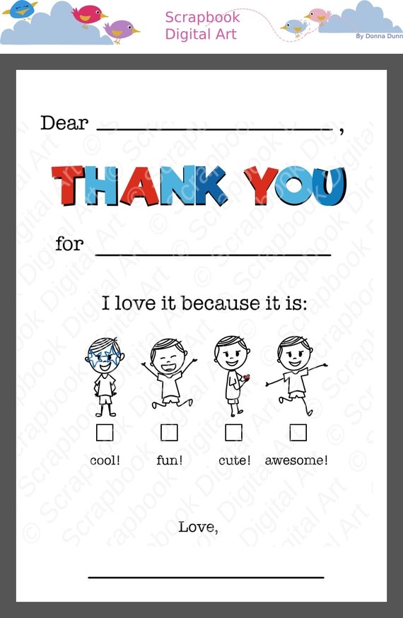 Kids Fill In The Blank Thank You Cards Printable Thank You Flat 