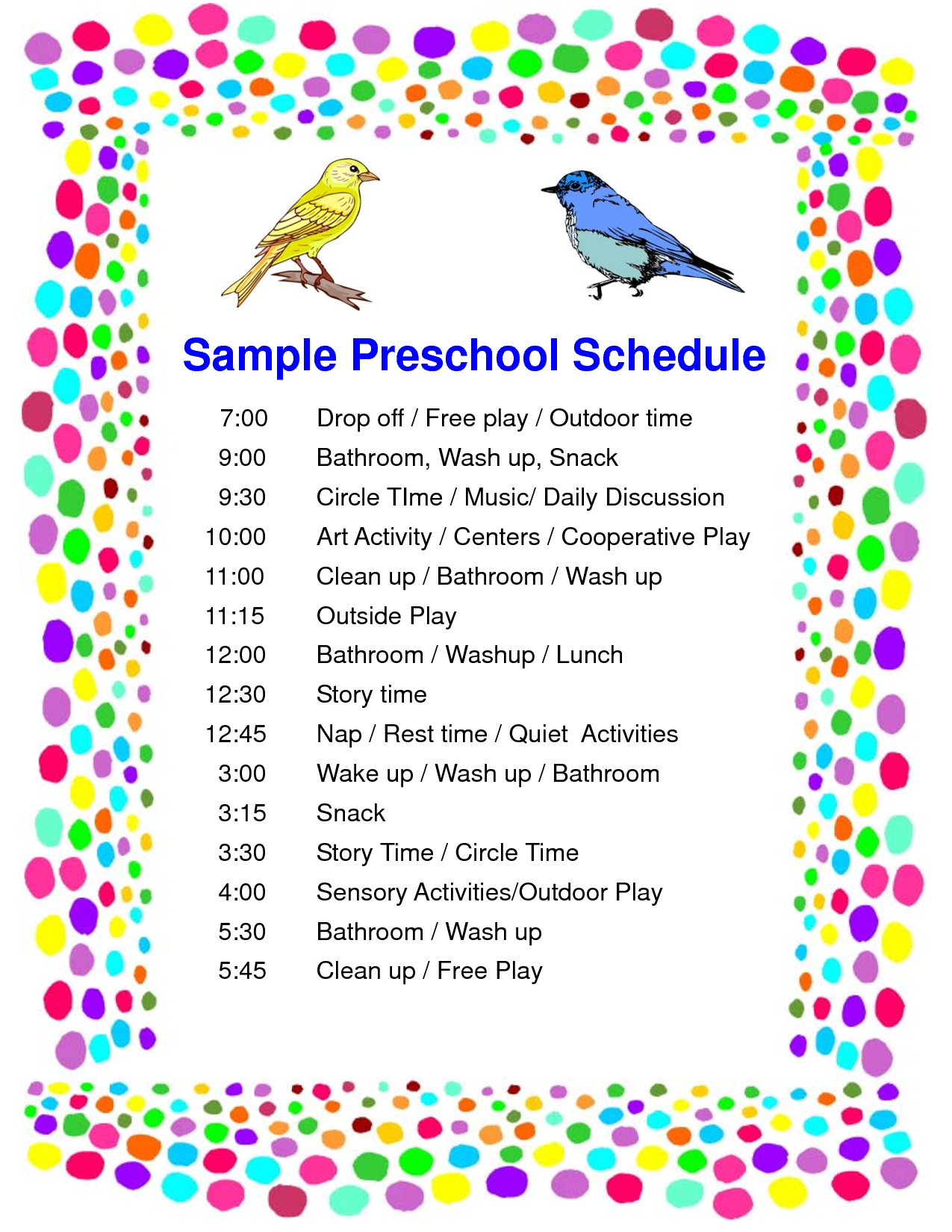 Preschool Printable Blank Template Curriculum Daily Schedule Preschool Printable Blank Template Curriculum Daily Schedule