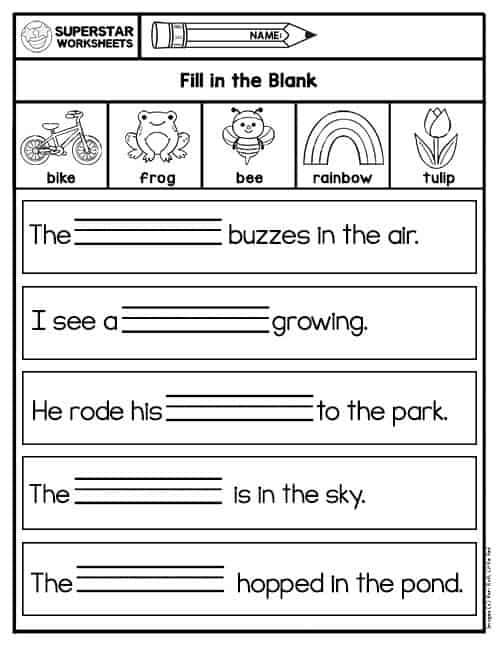Kindergarten Fill in the Blank Worksheets Fun Learning Activities For 