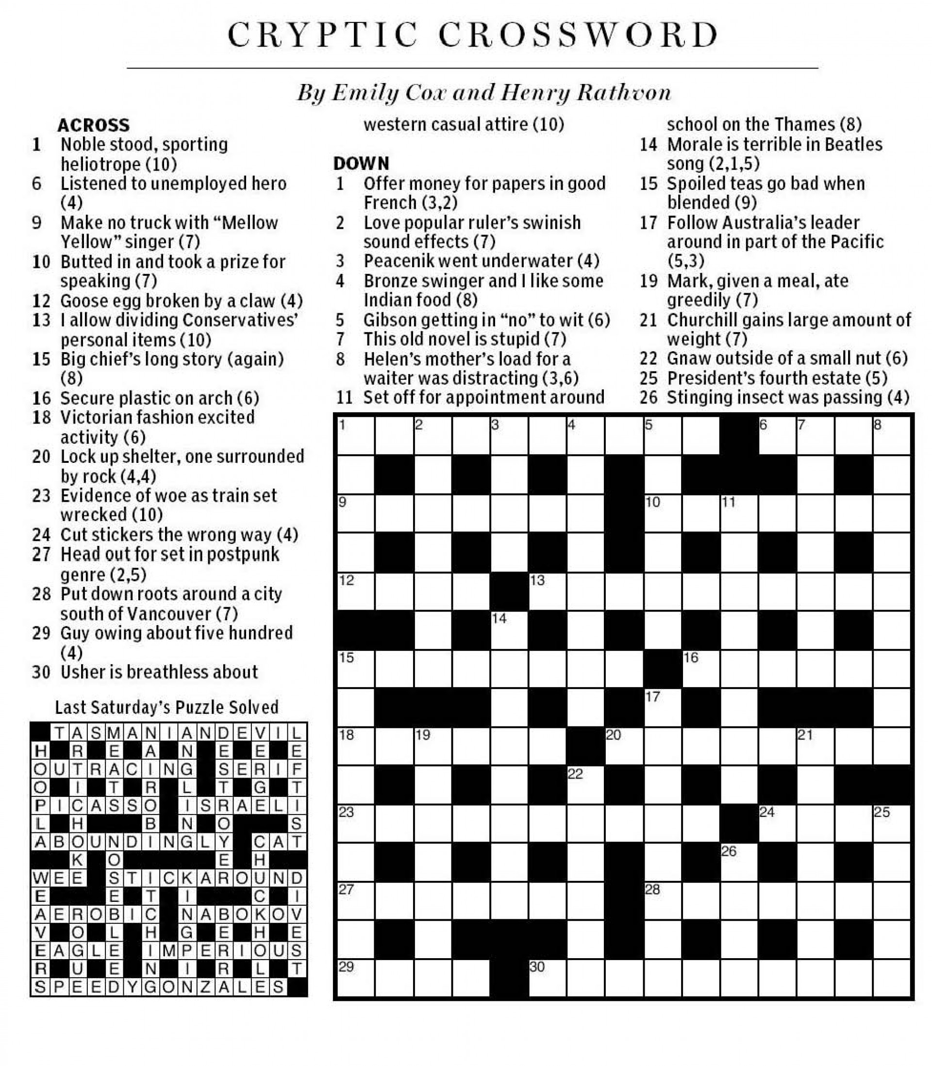 Printable Blank La Times Crossword Puzzle Printable Blank La Times Crossword Puzzle