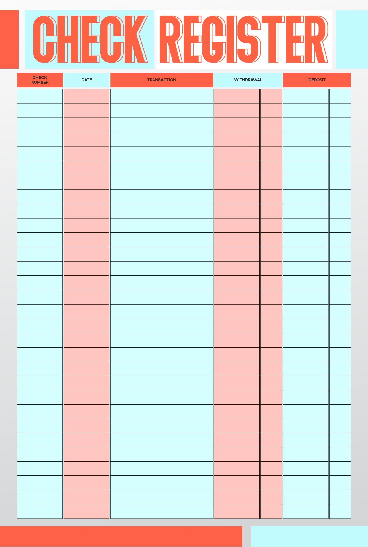 Printable Blank Check Ledger Large Squares